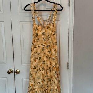 Reformation “Montecito” Linen Dress – Yellow Gingham with Lemon Print